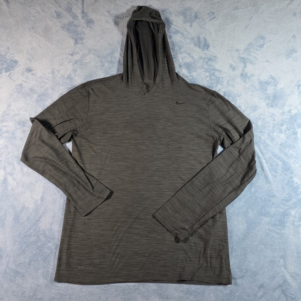 Nike Dri-FIT Men’s Medium Black Heather Lightweight Hooded Long Sleeve Shirt